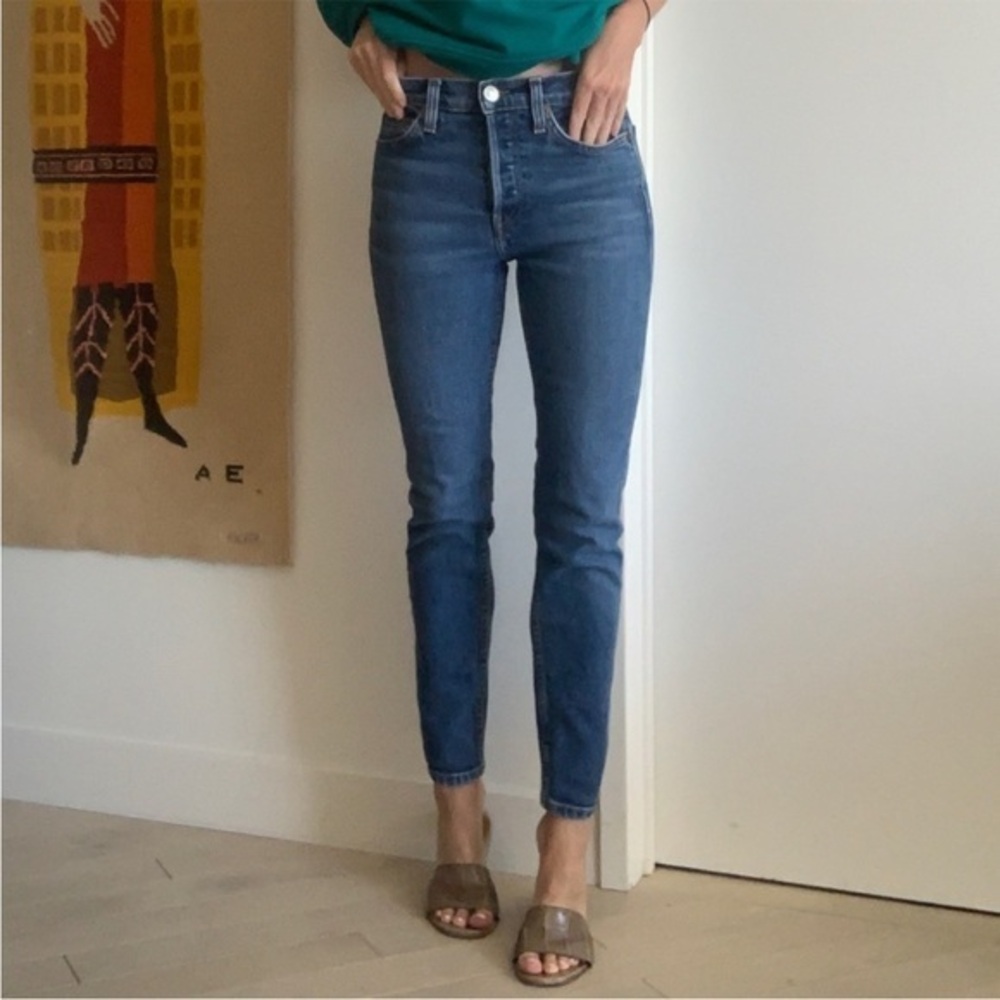 Re/Done High Rise Crop Medium Wash Skinny Jeans Size 24